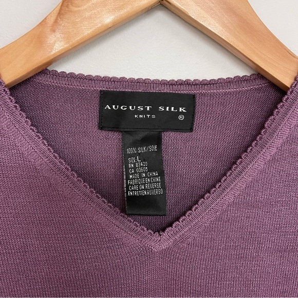 August Silk 100% Silk Sweater Women's Size Large Muted Purple Dark Lilac Vintage - Picture 6 of 7